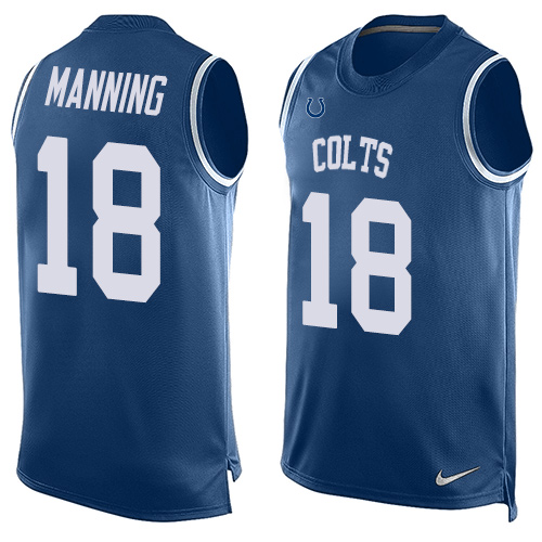 Men's Limited Peyton Manning Nike Jersey Royal Blue - #18 Player Name & Number Tank Top NFL Indianapolis Colts